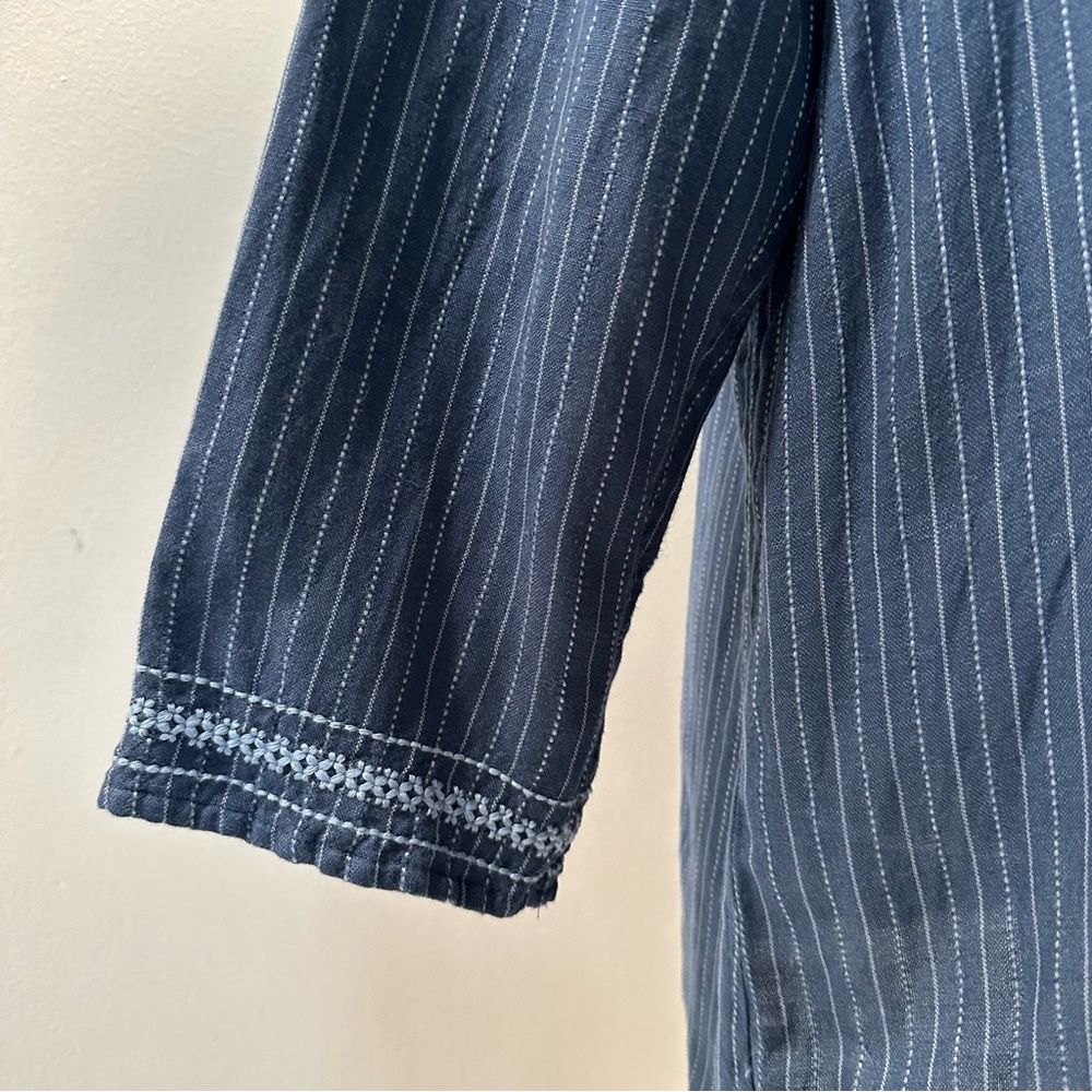 Eddie Bauer Navy Blue Pinstripe Peasant Tunic - Picture 4 of 10
